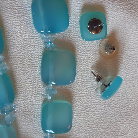 Vintage Brazilian Blue Chalcedony Necklace and Earrings Set - Picture 15 of 16